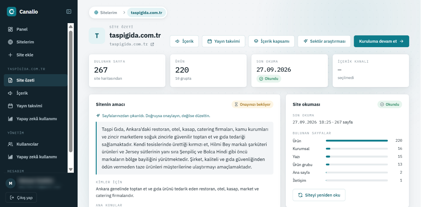 Postimia site özeti: bulunan 267 sayfa, 220 ürün, sitenin amacı ve site okuması özeti.